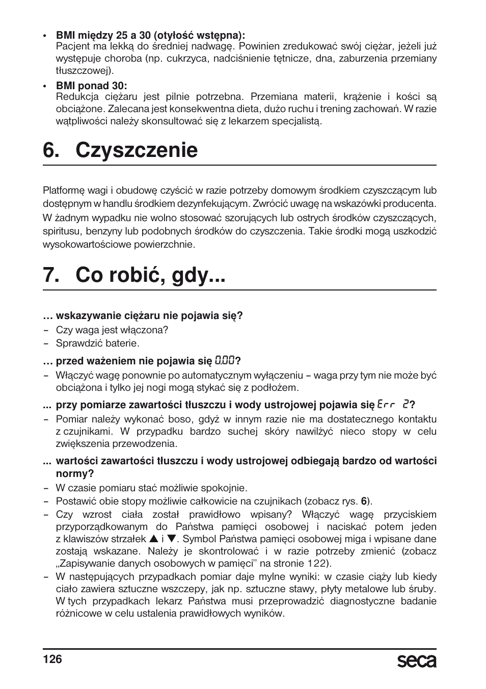 Czyszczenie, Co robiç, gdy, Co robić, gdy | Seca 804 User Manual | Page 128 / 166