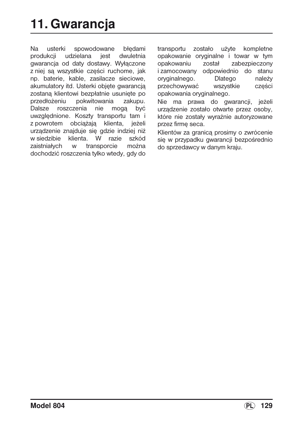 Gwarancja | Seca 804 User Manual | Page 131 / 166