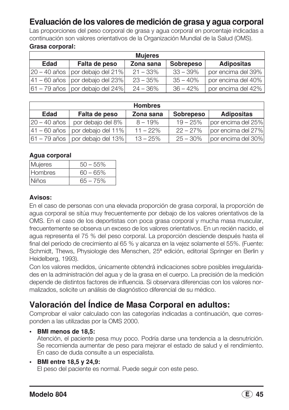Valoración del índice de masa corporal en adultos | Seca 804 User Manual | Page 47 / 166
