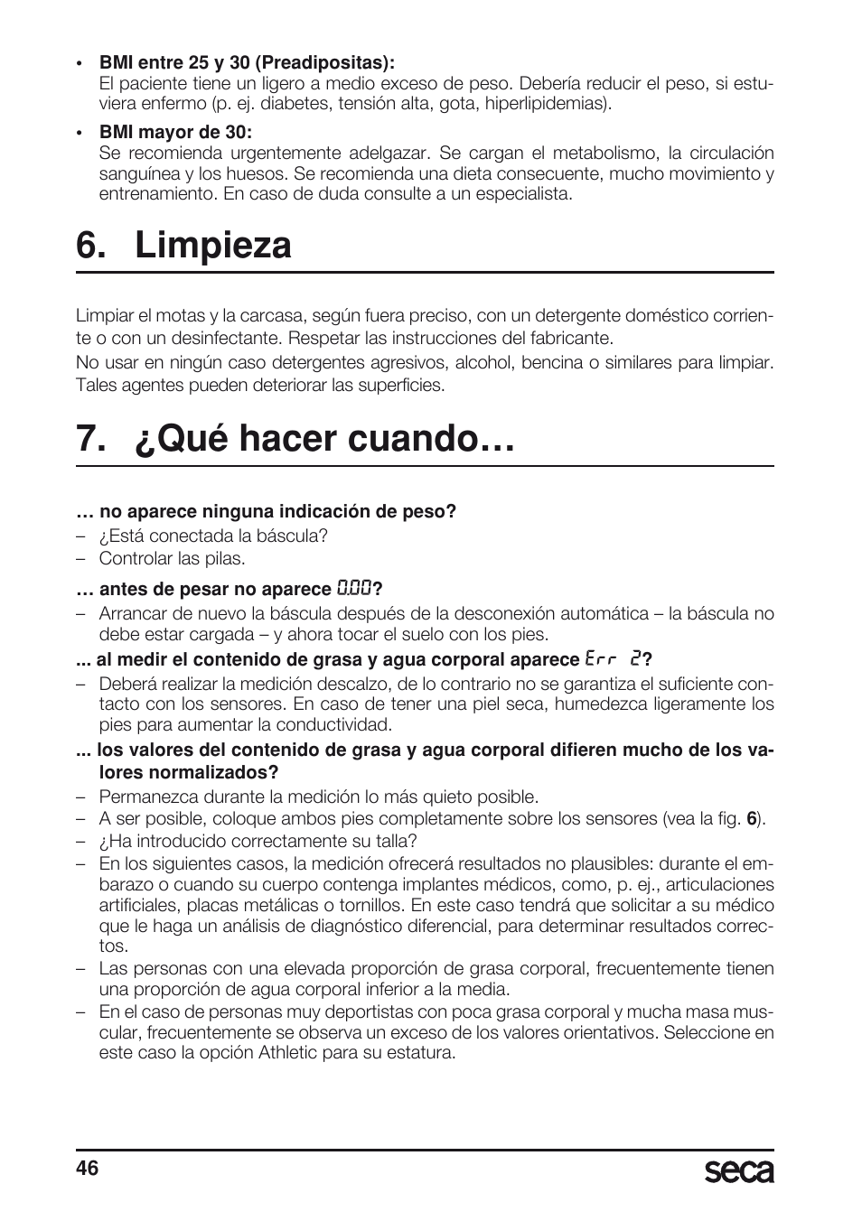 Limpieza, ¿qué hacer cuando | Seca 804 User Manual | Page 48 / 166