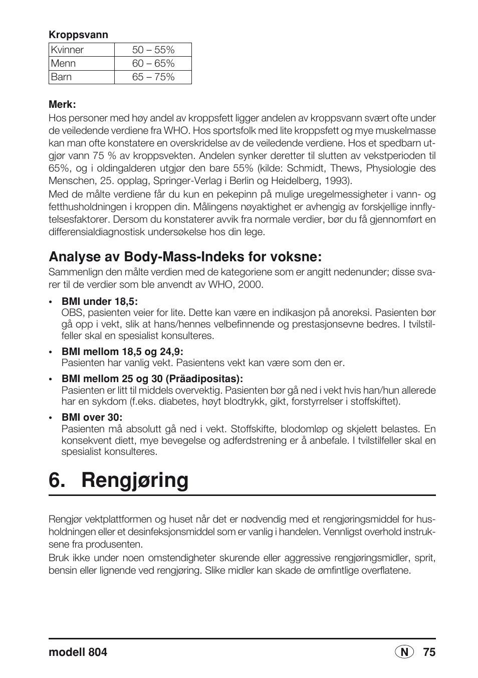 Analyse av body-mass-indeks for voksne, Rengjøring | Seca 804 User Manual | Page 77 / 166