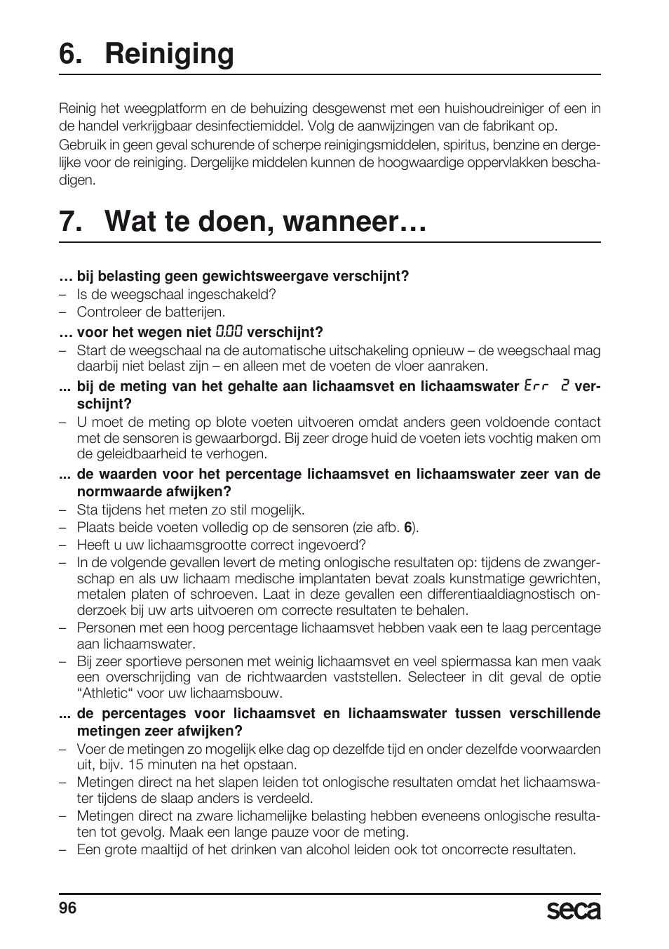 Reiniging, Wat te doen, wanneer | Seca 804 User Manual | Page 98 / 166