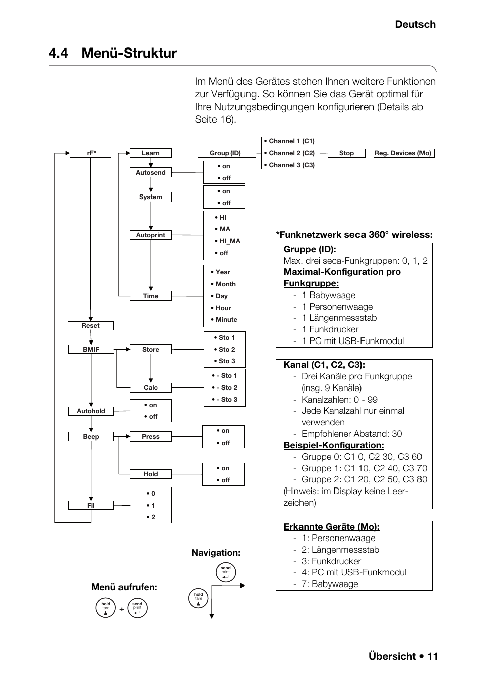 4 menü-struktur, Übersicht • 11 deutsch, Seca 360° wireless | Seca 376 User Manual | Page 11 / 401