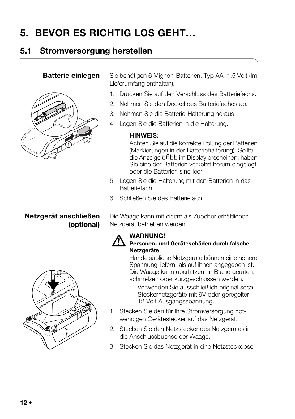 Bevor es richtig los geht, 1 stromversorgung herstellen, Weise in dieser | Eisung, En und, Seinstellungen | Seca 376 User Manual | Page 12 / 401