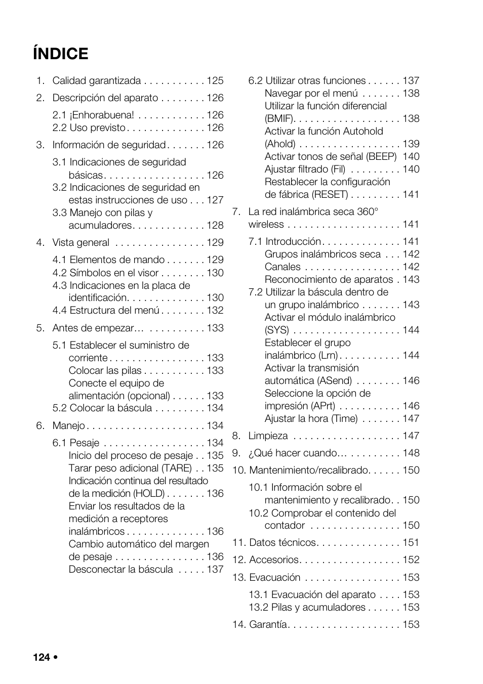 Español, Índice | Seca 376 User Manual | Page 124 / 401