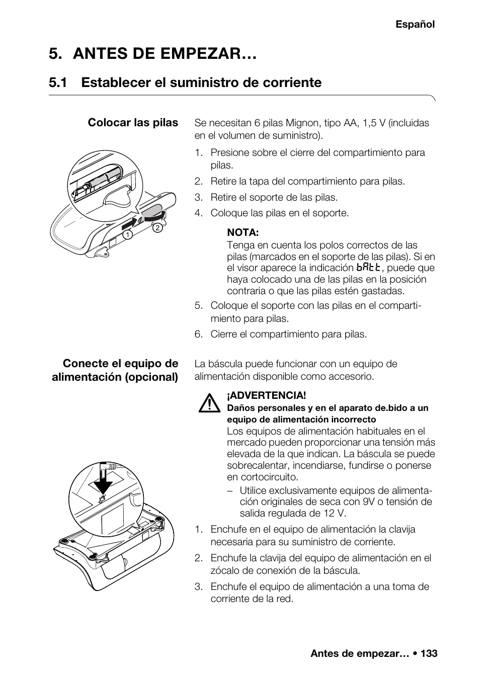 Antes de empezar, 1 establecer el suministro de corriente, Ciones de seguridad en | S de uso, Pilas y, Restablecer la, D inalámbrica, 1 introducción, Grupos inalám | Seca 376 User Manual | Page 133 / 401