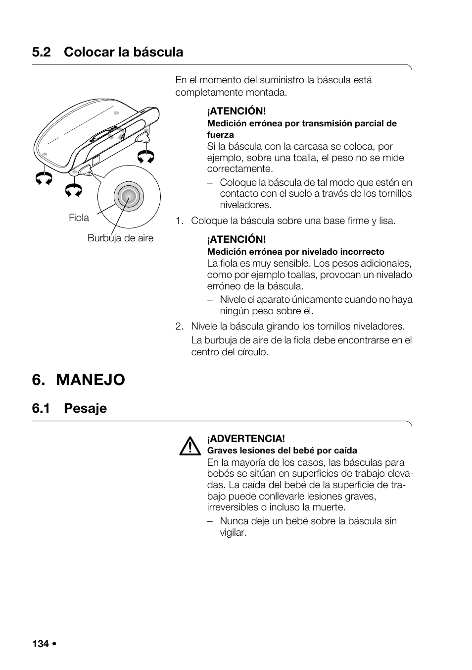 2 colocar la báscula, Manejo, 1 pesaje | Ciones en la placa de, Cimient, O inalám | Seca 376 User Manual | Page 134 / 401