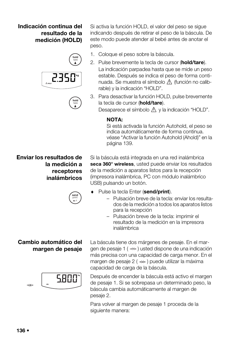 O de, Las pilas, Equipo de | Pcional), Scula, Establecer el gr, Brico (l, Activar la transm, Automática (a, Ne la o | Seca 376 User Manual | Page 136 / 401