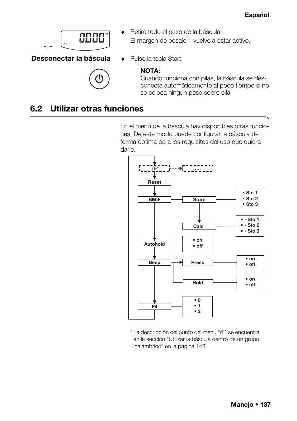 2 utilizar otras funciones, Desconectar la báscula | Seca 376 User Manual | Page 137 / 401