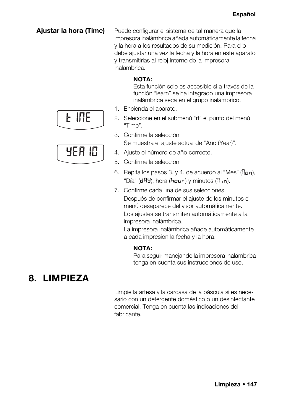 Limpieza, De aparatos . 143, Scula dentro de | Seca 376 User Manual | Page 147 / 401