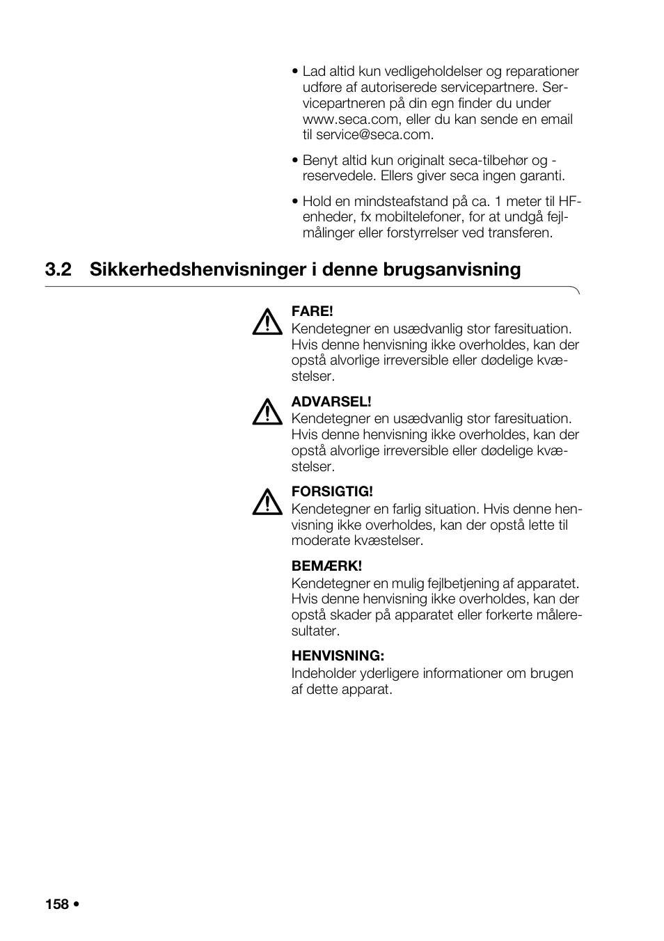 2 sikkerhedshenvisninger i denne brugsanvisning, Fortegnelse | Seca 376 User Manual | Page 158 / 401