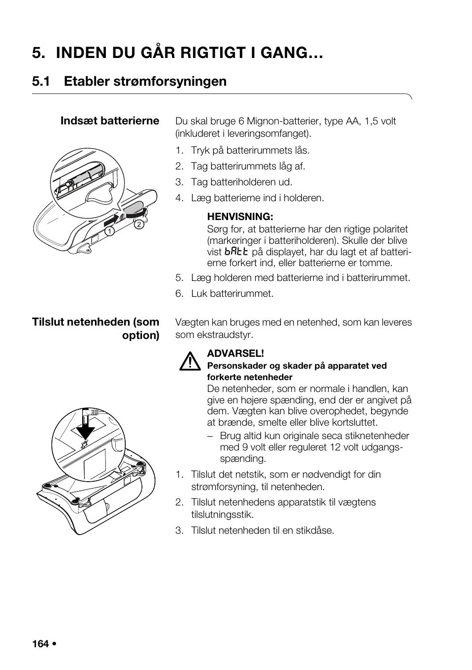 Inden du går rigtigt i gang, 1 etabler strømforsyningen, Hedshenvisninger | Ninger i, Ier og, 1 intro, Tion, Seca radiogru, Apparatgenke | Seca 376 User Manual | Page 164 / 401