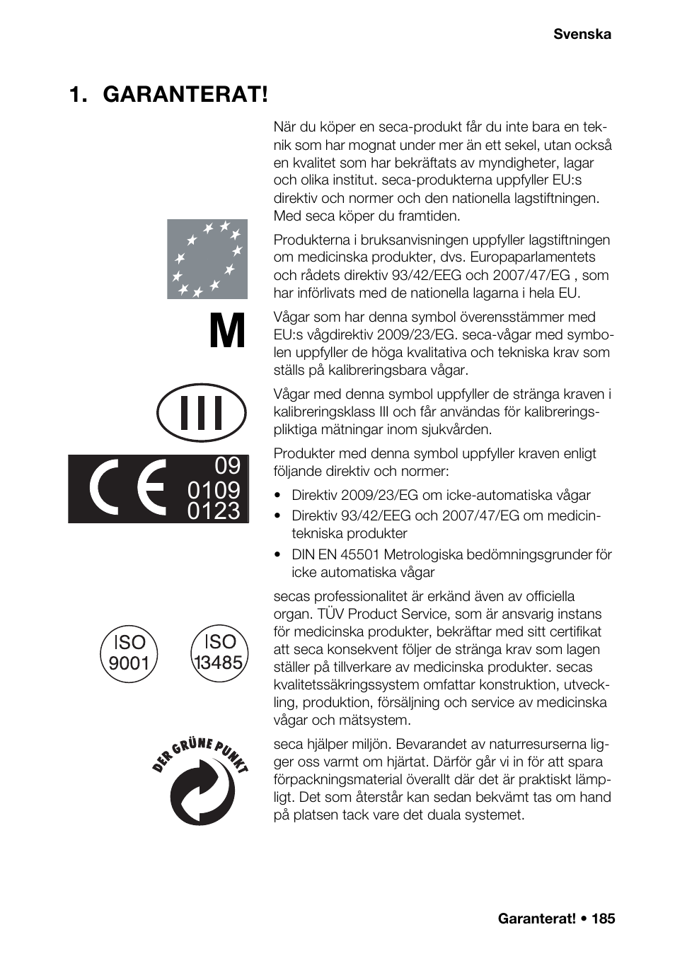 Garanterat | Seca 376 User Manual | Page 185 / 401