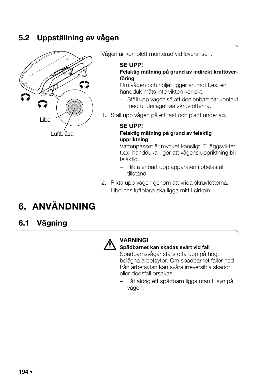 2 uppställning av vågen, Användning, 1 vägning | Rier, Seca, Diogru, Ndning av | Seca 376 User Manual | Page 194 / 401