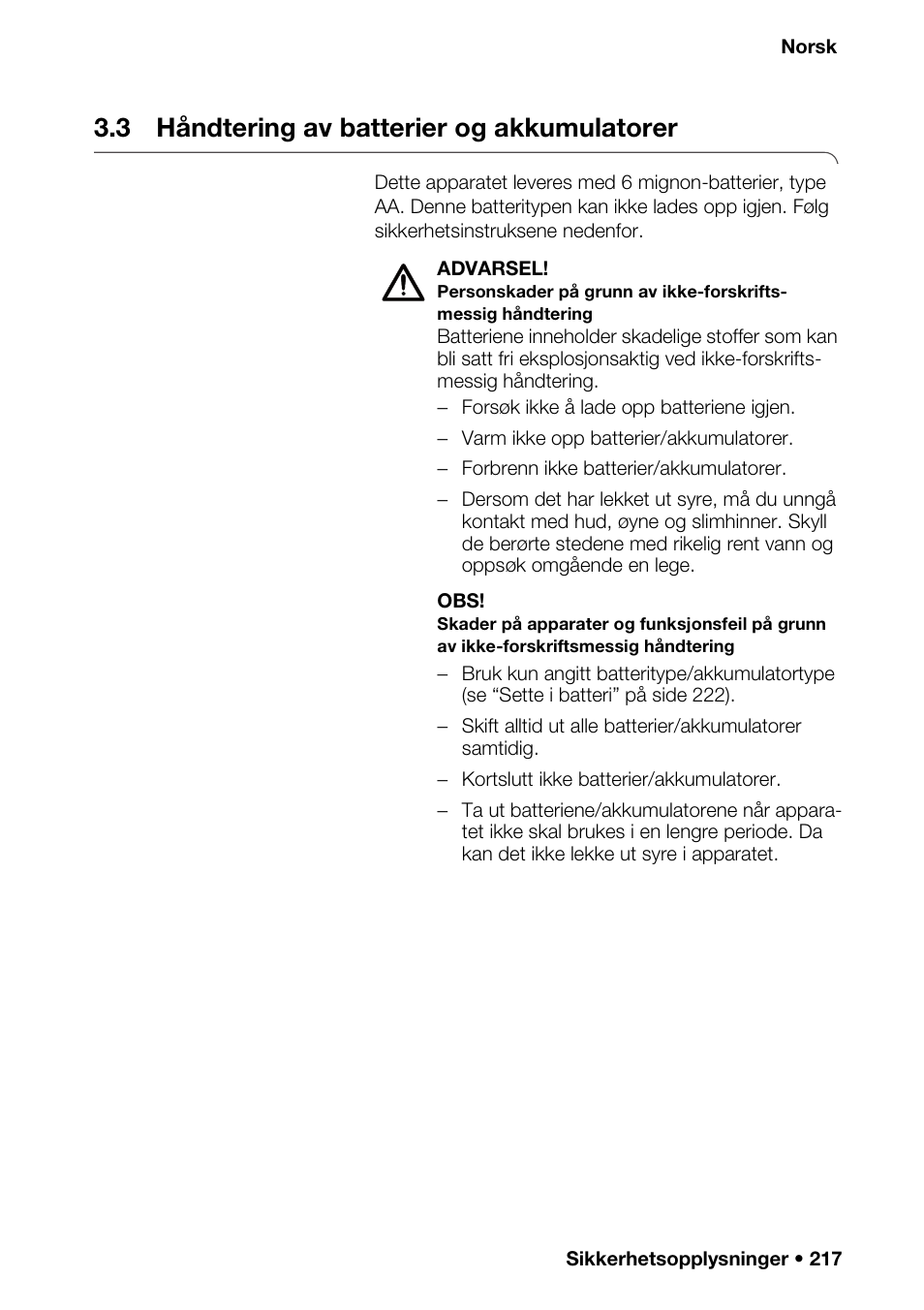 3 håndtering av batterier og akkumulatorer, Andre f | Seca 376 User Manual | Page 217 / 401