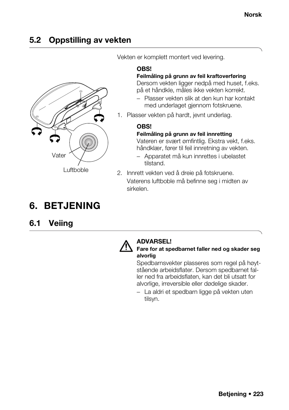 2 oppstilling av vekten, Betjening, 1 veiing | Ådløse gr, Isering av appa | Seca 376 User Manual | Page 223 / 401