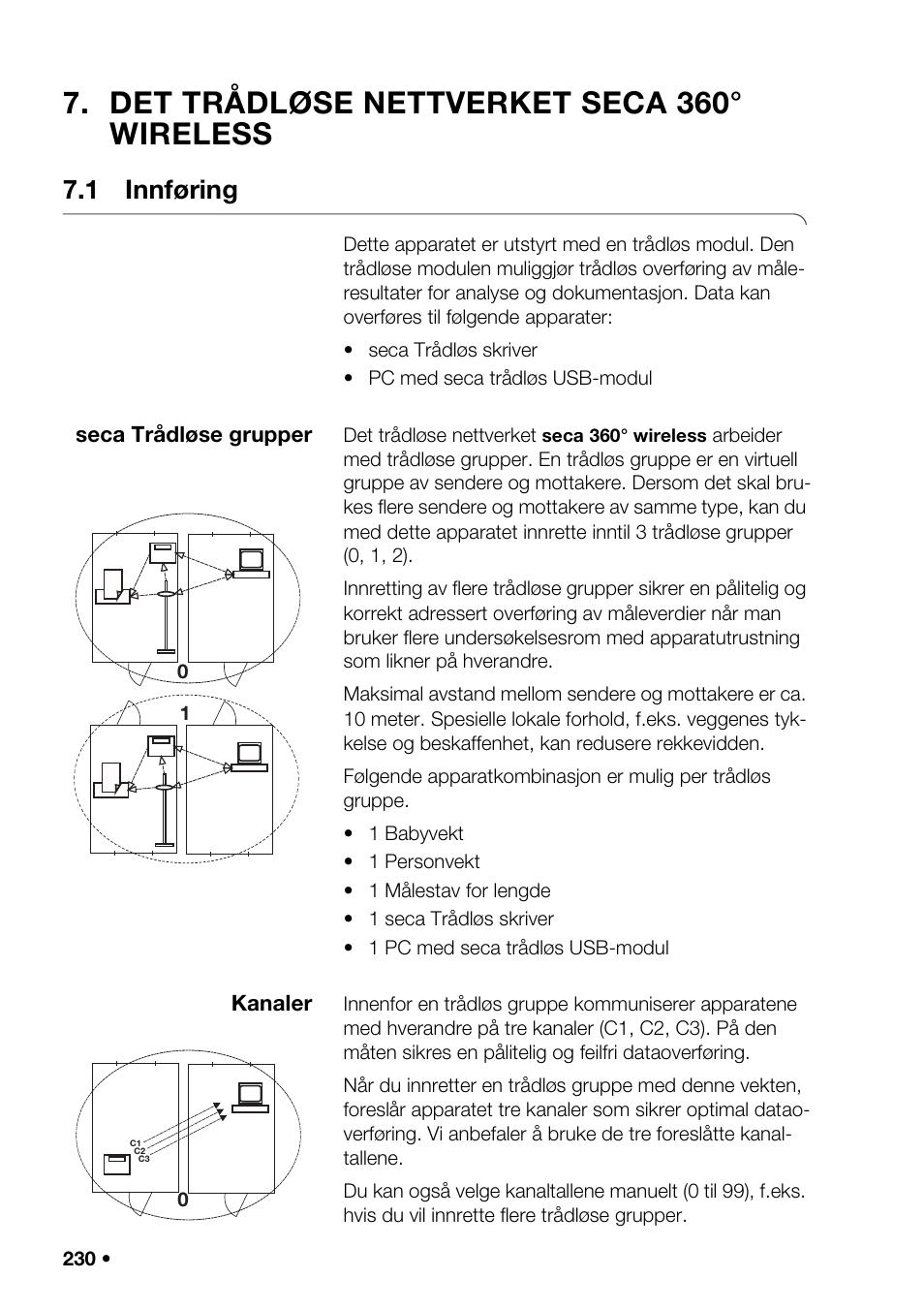 Det trådløse nettverket seca 360° wireless, 1 innføring, Unksjoner | Seca 376 User Manual | Page 230 / 401