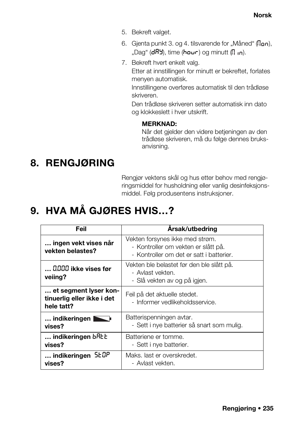 Rengjøring, Hva må gjøres hvis, Upper | Seca 376 User Manual | Page 235 / 401