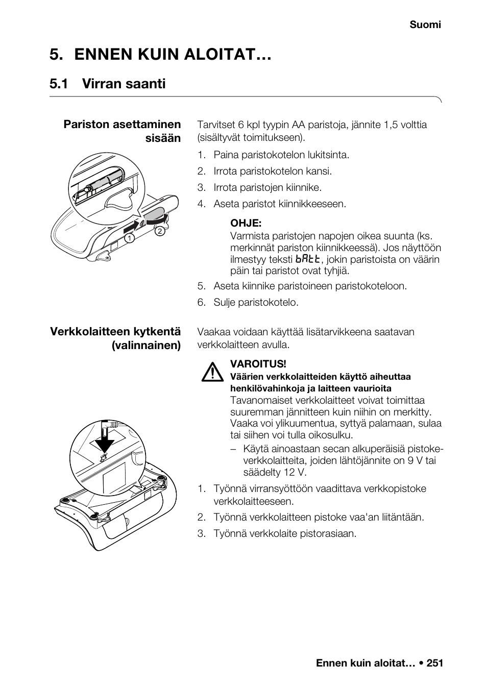 Ennen kuin aloitat, 1 virran saanti, Ohjeet | Ja akkujen käsittely . 246, Nten ak, Tehdasasetuk, Palauttaminen, Rkko seca | Seca 376 User Manual | Page 251 / 401