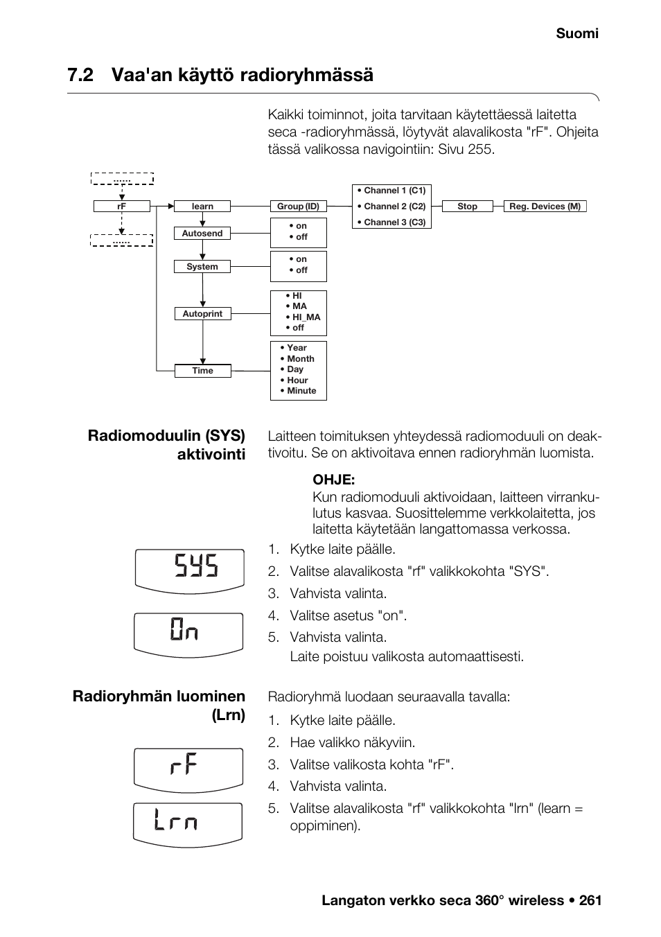2 vaa'an käyttö radioryhmässä, 2 vaa'an käyttö, Radioryhmässä | Radiomoduulin (sys) aktivointi, Radioryhmän luominen (lrn) | Seca 376 User Manual | Page 261 / 401