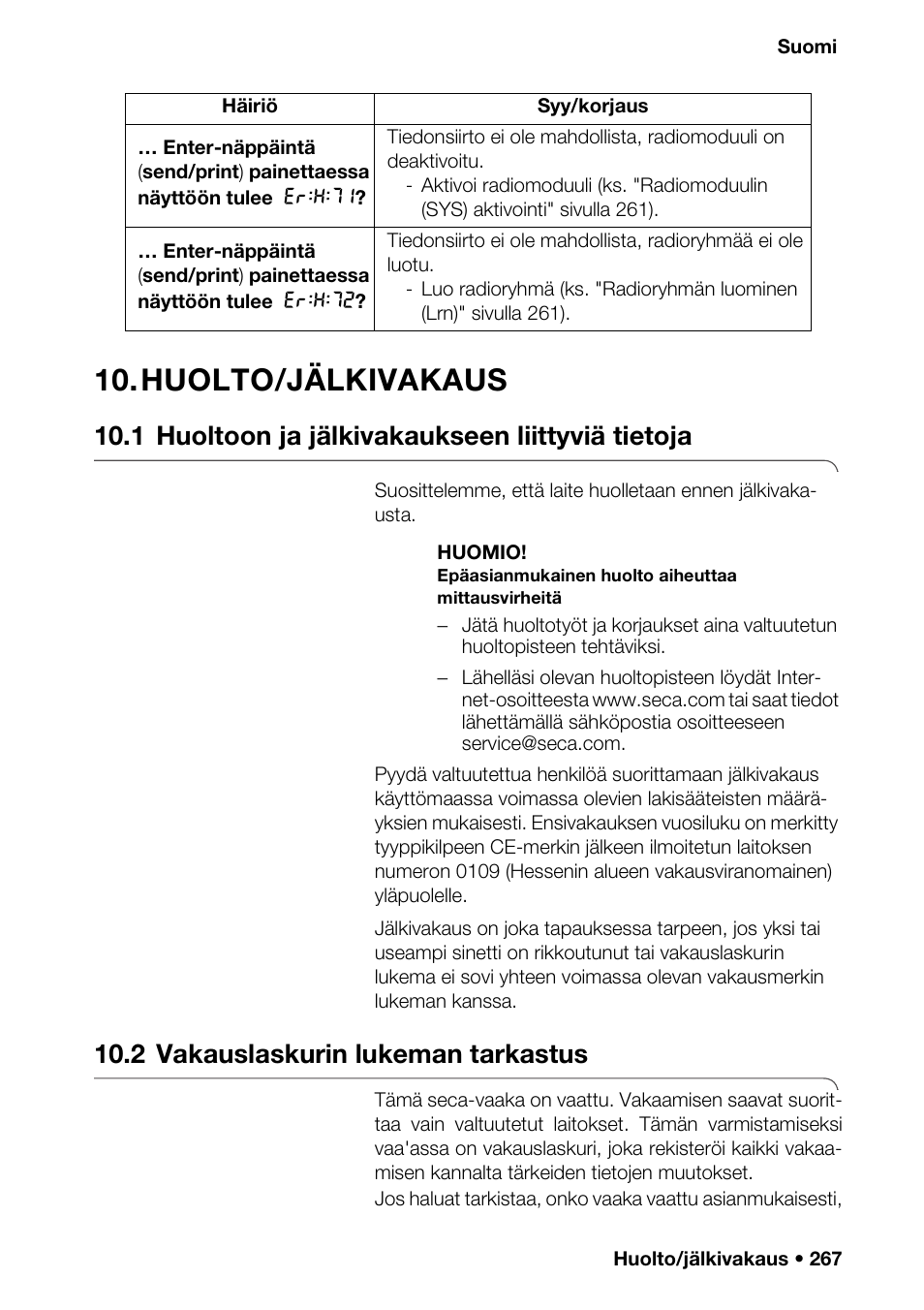 Huolto/jälkivakaus, 1 huoltoon ja jälkivakaukseen liittyviä tietoja, 2 vakauslaskurin lukeman tarkastus | Istus, Dioryhmässä . 261, Sys) aktivointi 261, 1 huoltoon ja jälkivakaukseen liitt yviä tietoja | Seca 376 User Manual | Page 267 / 401