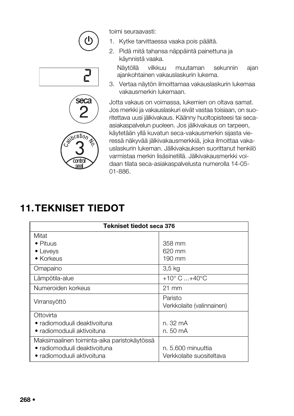 Tekniset tiedot, At (aprt) | Seca 376 User Manual | Page 268 / 401
