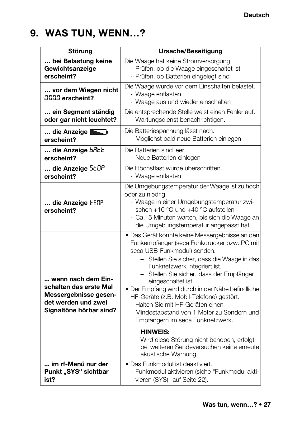 Was tun, wenn | Seca 376 User Manual | Page 27 / 401