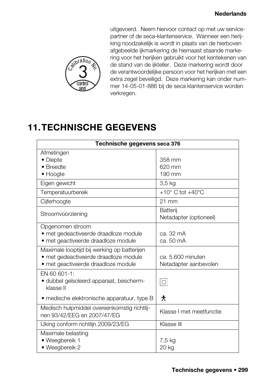 Technische gegevens, Ezen (aprt) | Seca 376 User Manual | Page 299 / 401