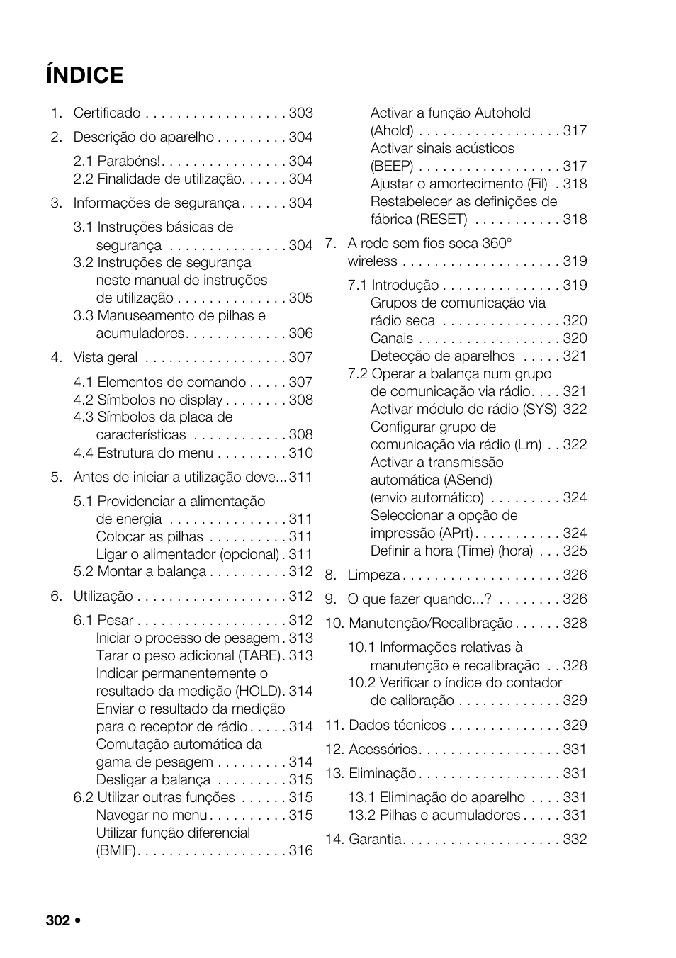 Português, Índice | Seca 376 User Manual | Page 302 / 401