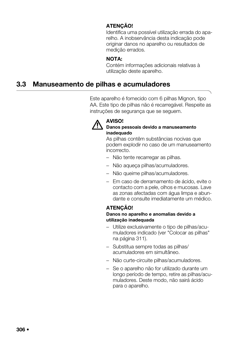 3 manuseamento de pilhas e acumuladores, Aparelho, Activar a funçã | Seca 376 User Manual | Page 306 / 401