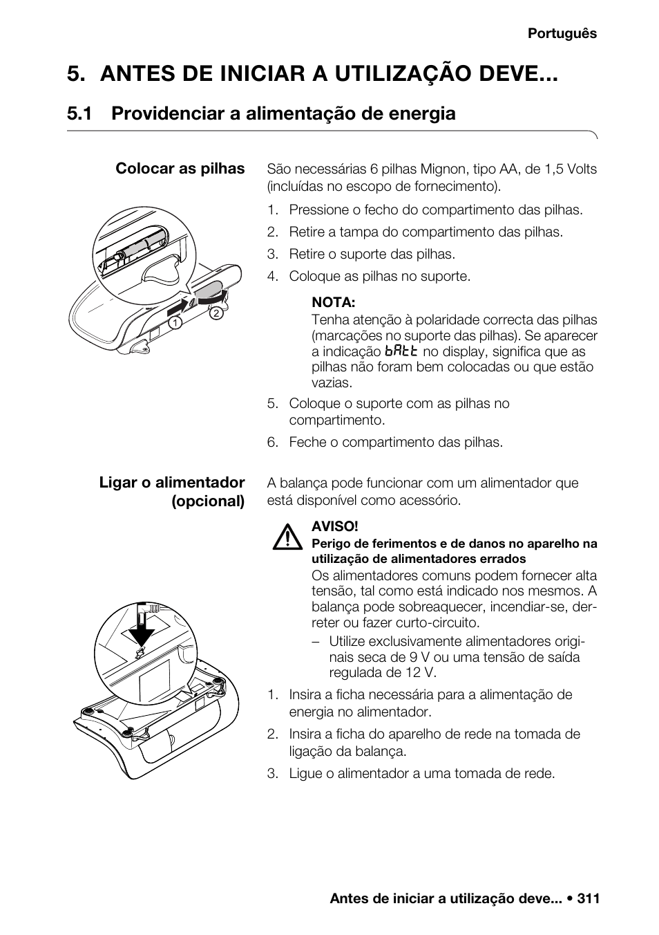 Antes de iniciar a utilização deve, 1 providenciar a alimentação de energia, De instruções | Ento de pilhas e, 1 introdução, Grupos de co, Detecção de apar | Seca 376 User Manual | Page 311 / 401