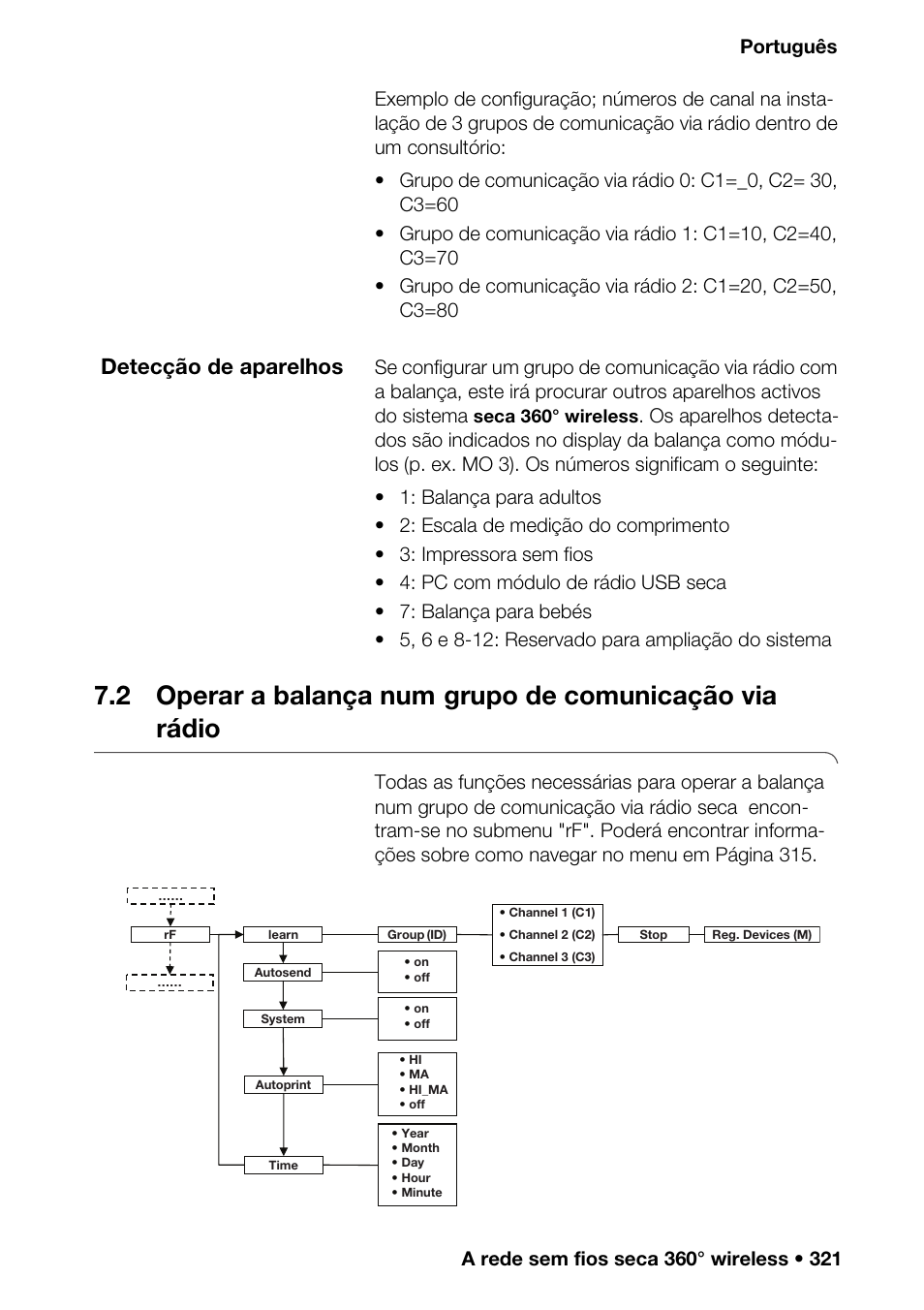 Tecimento (fil) . 318, 2 operar a balança num, Grupo de comunicação via rádio | Detecção de aparelhos | Seca 376 User Manual | Page 321 / 401