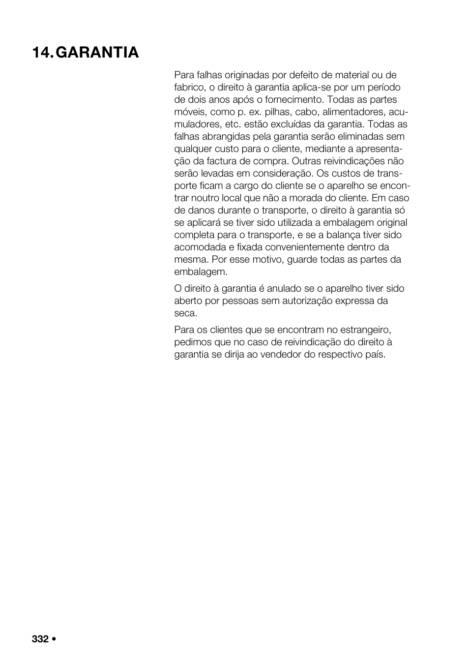 Garantia, Elativas à | Seca 376 User Manual | Page 332 / 401