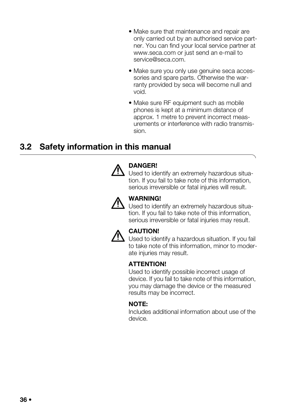 2 safety information in this manual | Seca 376 User Manual | Page 36 / 401