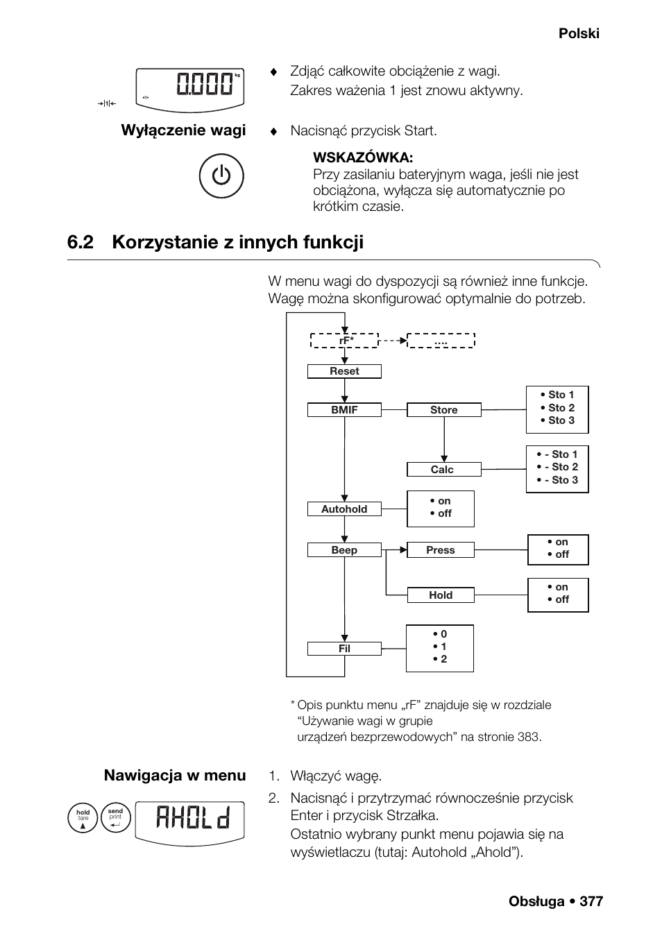 2 korzystanie z innych funkcji, Konserwacja/legaliz, Wyłączenie wagi | Nawigacja w menu | Seca 376 User Manual | Page 377 / 401