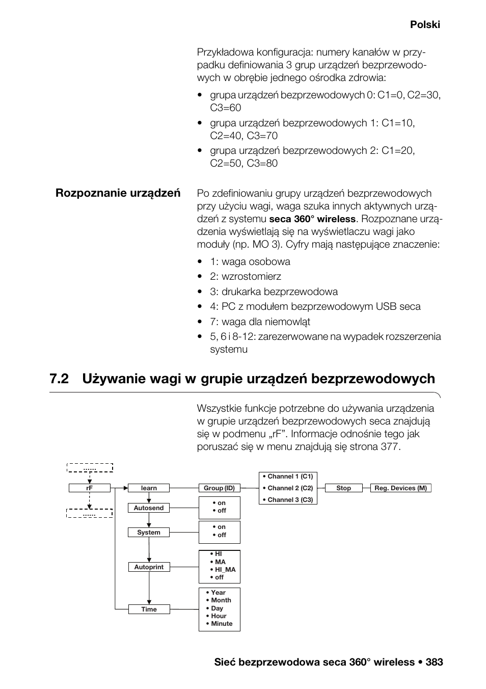 2 używanie wagi w grupie urządzeń bezprzewodowych, Owania (fil), 2 używanie wagi w | Grupie urządzeń bezprzewodowych, Rozpoznanie urządzeń, Seca 360° wireless | Seca 376 User Manual | Page 383 / 401