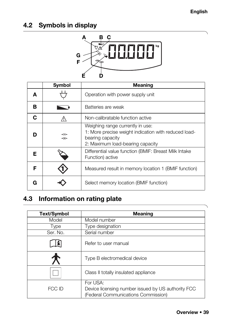 2 symbols in display, 3 information on rating plate, Te autoho | Ahold) | Seca 376 User Manual | Page 39 / 401