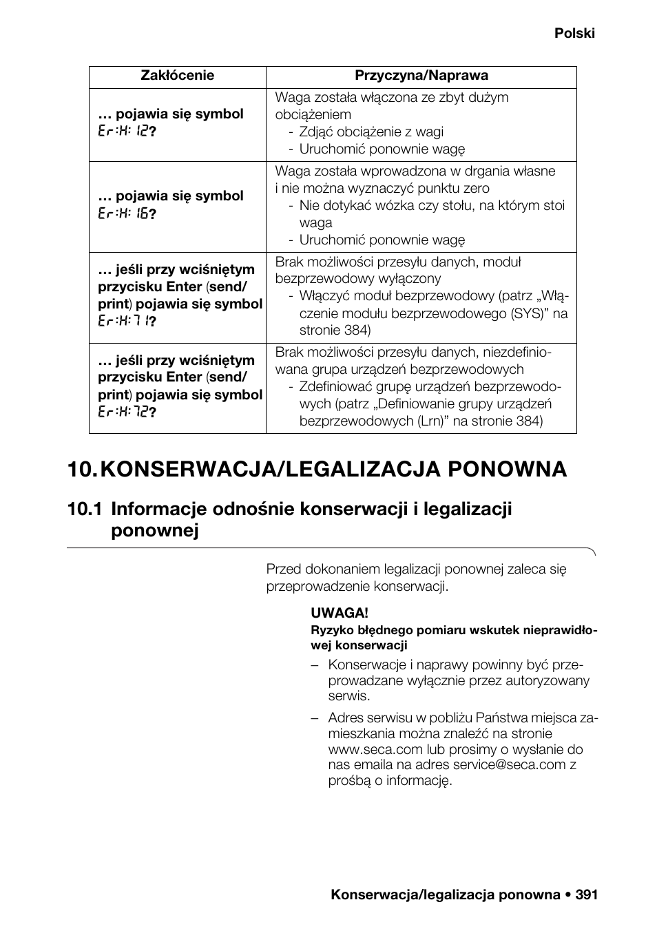 Konserwacja/legalizacja ponowna, Dułu, Ego (sys) | Rupy urządzeń | Seca 376 User Manual | Page 391 / 401