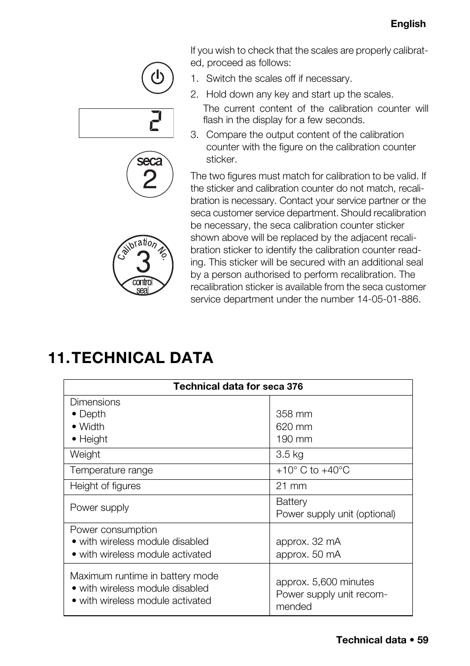 Technical data, Tion (aprt) | Seca 376 User Manual | Page 59 / 401