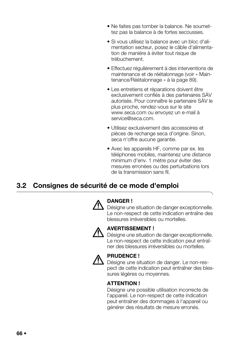 2 consignes de sécurité de ce mode d'emploi | Seca 376 User Manual | Page 66 / 401