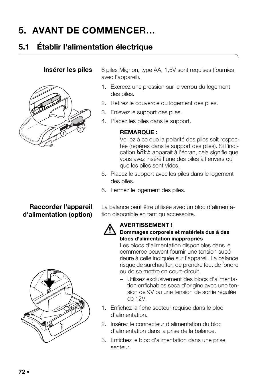 Avant de commencer, 1 établir l'alimentation électrique, S de sécurité de base . 65 | Nes de sécurité de ce, Iles et accus . 67, Les sig, Régler l'a, Ténu, Les réglag, Reset) | Seca 376 User Manual | Page 72 / 401