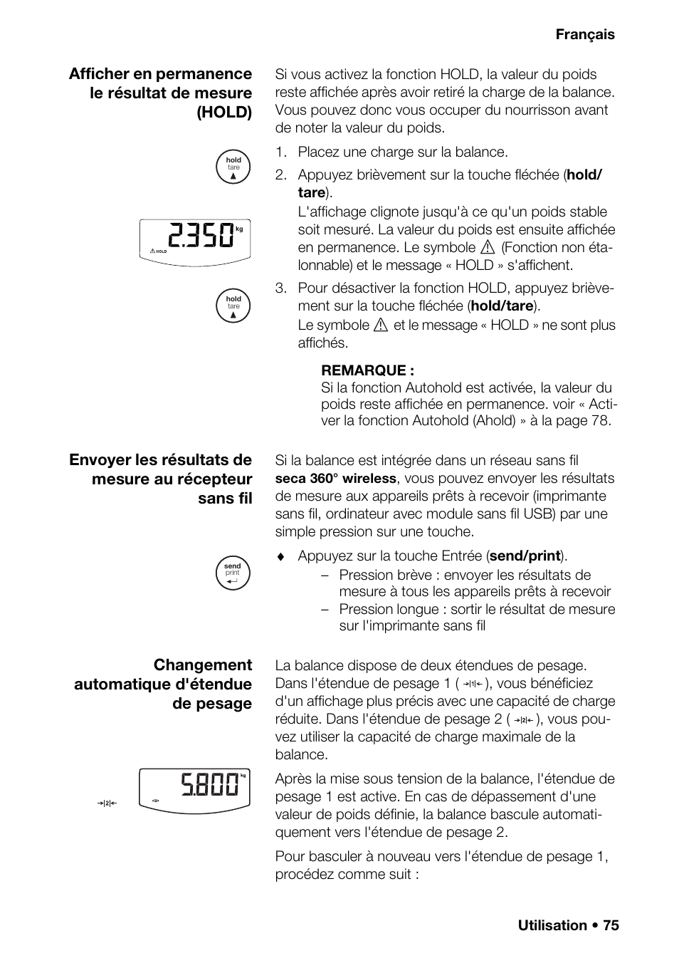 Ation électrique . 72, Balance, Groupe sans fil | Activer le modu, Configurer un g, Activer la transm, Que (a | Seca 376 User Manual | Page 75 / 401