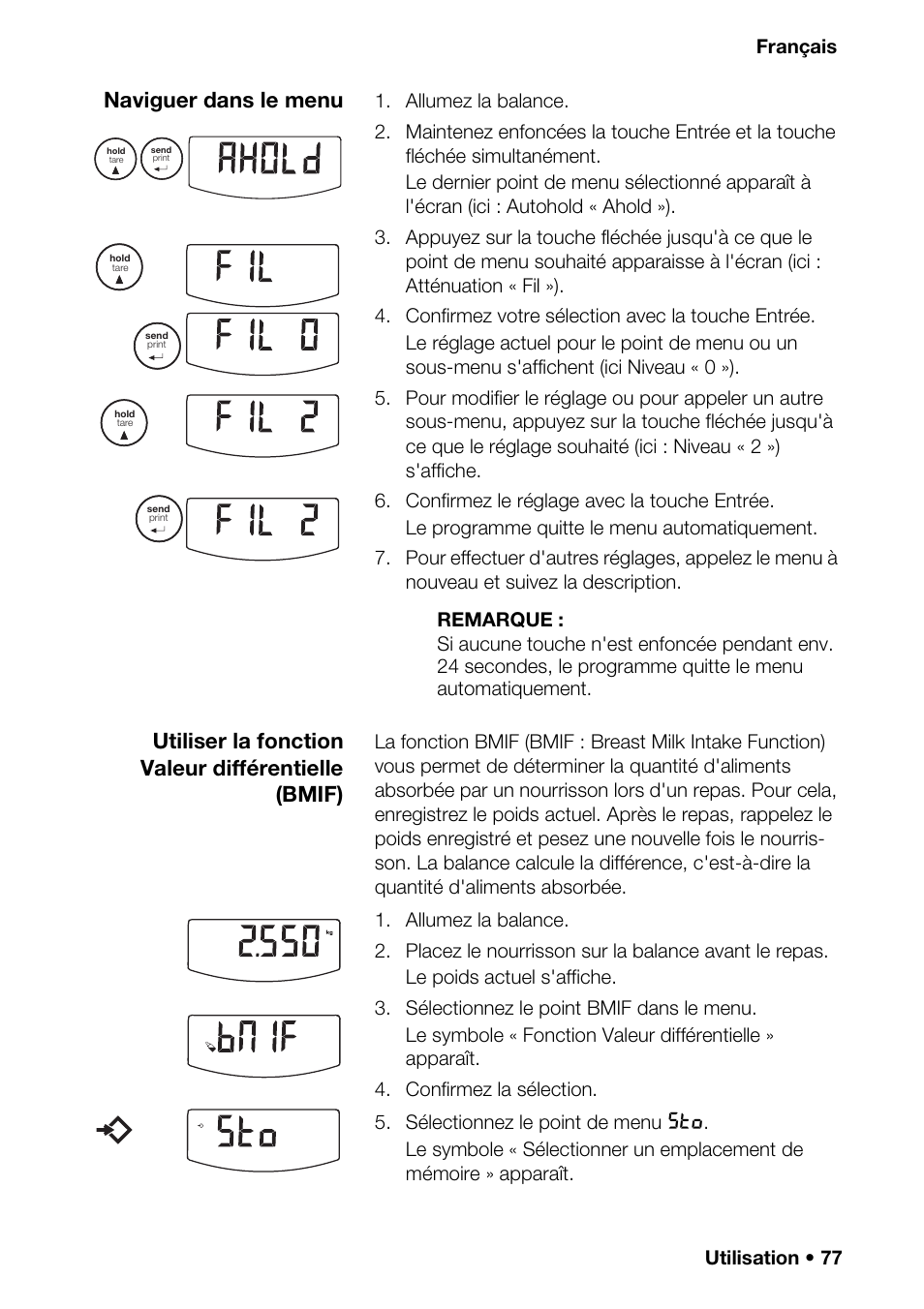 Naviguer dans le menu, Utiliser la fonction valeur différentielle (bmif) | Seca 376 User Manual | Page 77 / 401
