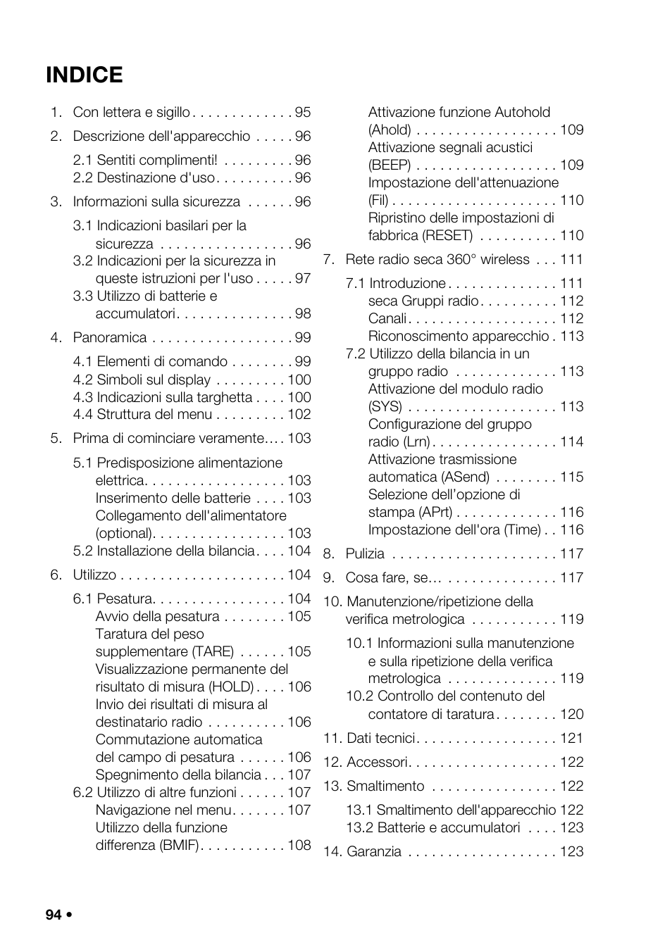 Italiano, Indice | Seca 376 User Manual | Page 94 / 401