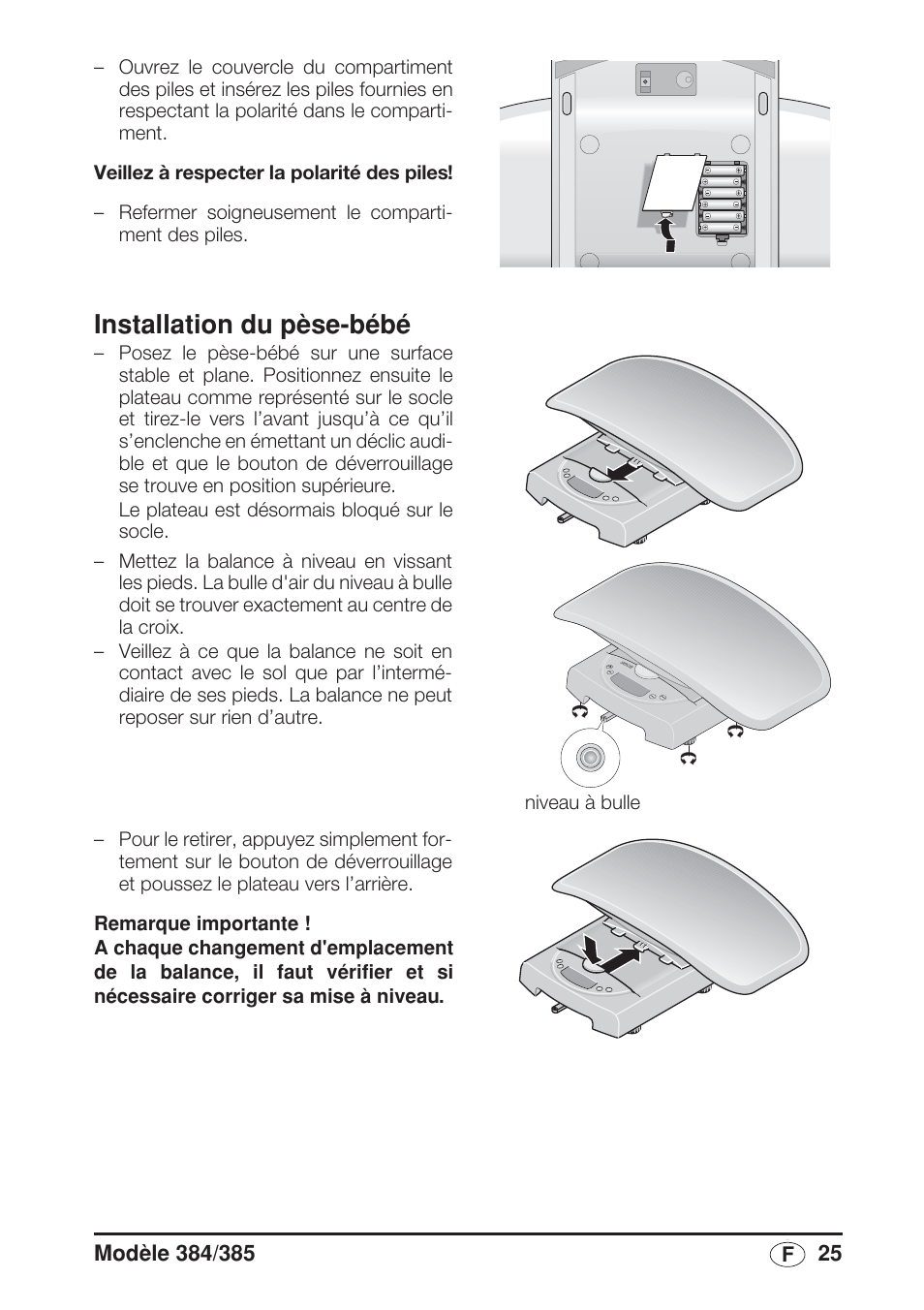 Installation du pèse-bébé, Voir “installation du pèse-bébé” à la | Seca 385 User Manual | Page 25 / 136