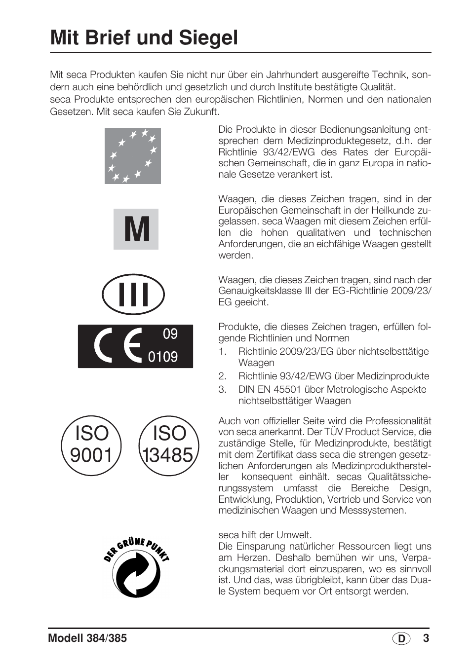 Deutsch, Mit brief und siegel | Seca 385 User Manual | Page 3 / 136