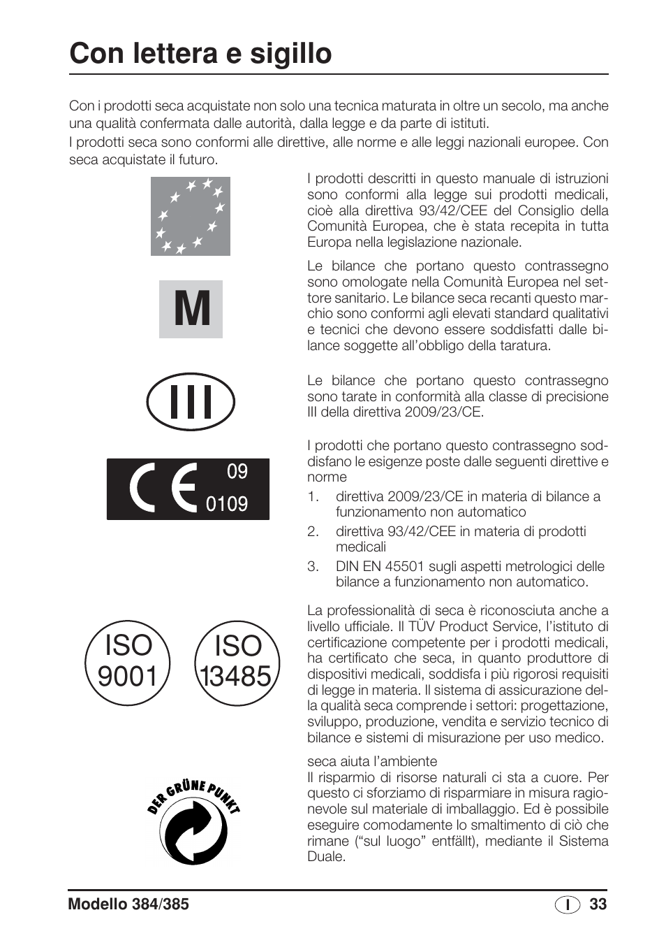 Italiano, Con lettera e sigillo | Seca 385 User Manual | Page 33 / 136