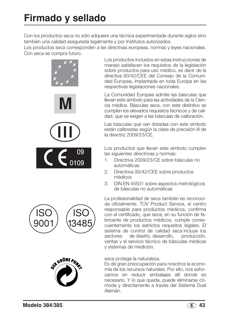 Español, Firmado y sellado | Seca 385 User Manual | Page 43 / 136