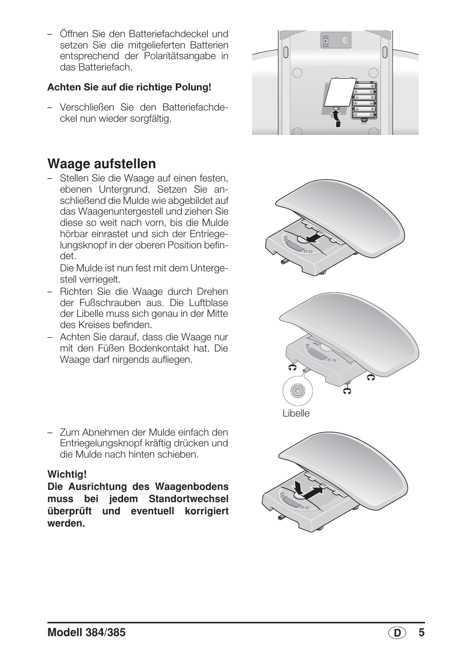 Waage aufstellen, Siehe “waage aufstellen” auf, Seite 5) | Seca 385 User Manual | Page 5 / 136