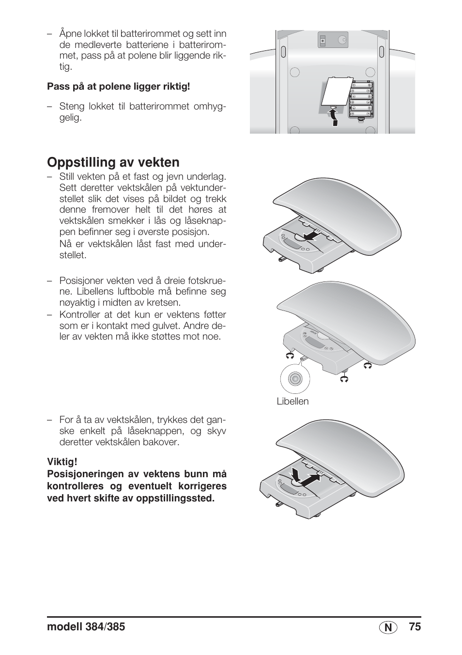 Oppstilling av vekten | Seca 385 User Manual | Page 75 / 136